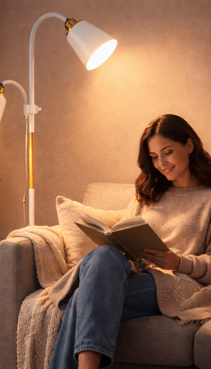 Floor Lamp with Dual Heads E27 Reading Light Modern Rotating Adjustable for Home