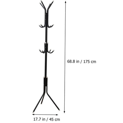 Black Coat Stand Garment Rack Metal Jacket Umbrella Hanger Standing 12 Hook Rack