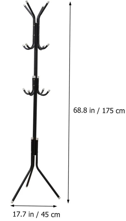 Black Coat Stand Garment Rack Metal Jacket Umbrella Hanger Standing 12 Hook Rack
