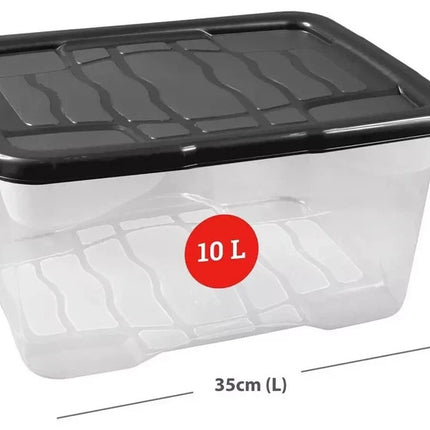 2x Curve Storage Boxes With Lid 10L Clear Plastic Underbed Home Office Organizer