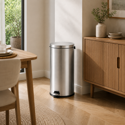Pedal Bin 30L Stainless Steel Office Kitchen Bathroom Rubbish Waste Trash Can