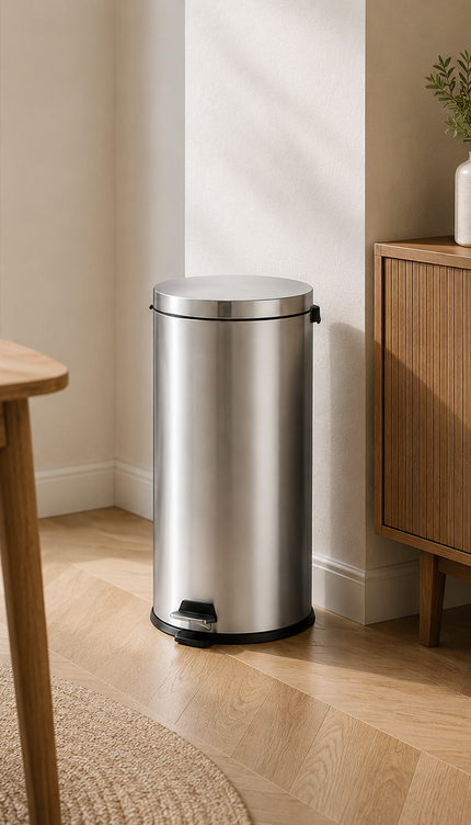 Pedal Bin 30L Stainless Steel Office Kitchen Bathroom Rubbish Waste Trash Can