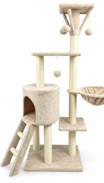 Multi Level Cat Tree 145cm Sisal Scratching Post Hammock Condo Climbing Tower