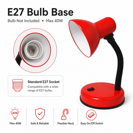 Study Desk Lamp Flexible Neck E27 40W Simple Design for Study Work Room Home