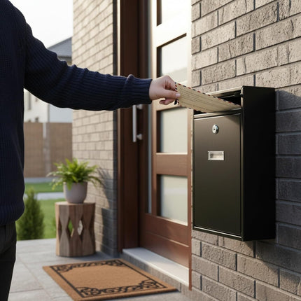 LARGE LETTER BOX POST WITH KEYS MAIL BOX WALL MOUNTED BLACK LOCKABLE POST BOX
