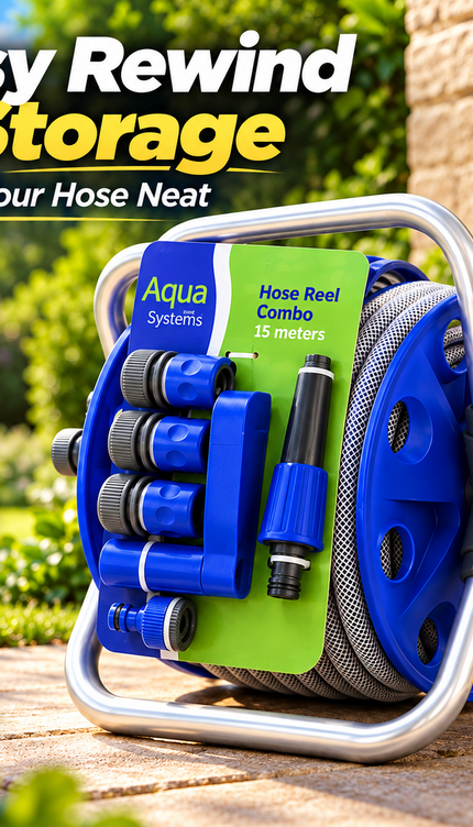Garden Hose Reel Cart with 1/2" 15M Hose Portable Trolley Spray Nozzle Connector