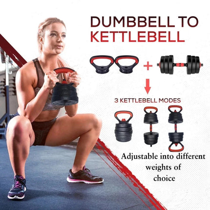 6-in-1 Adjustable Dumbbell Barbell Kettlebell Set 10KG Weight Lifting Home Gym