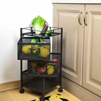 Storage Rack 4 Tier Rotating Kitchen Trolley Cart Vegetable Shelf Stand