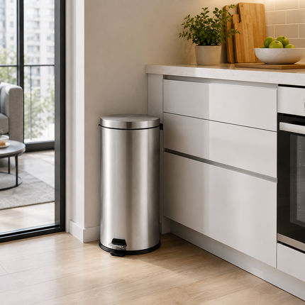 Pedal Bin 30L Stainless Steel Office Kitchen Bathroom Rubbish Waste Trash Can