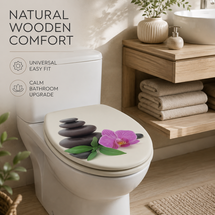 18" UNIVERSAL BATHROOM TOILET SEAT WOODEN EASY FIT WC SEAT WITH FITTINGS