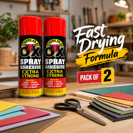 2x Adhesive Glue Spray 500ml H Duty Multipurpose Aerosol Carpet Tile Fabric Foam