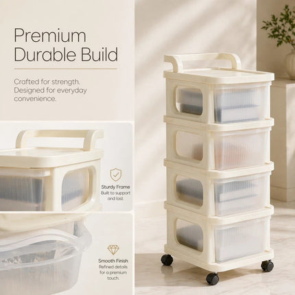 4 Tier Storage Trolley Drawers With Wheels Plastic Office Desk Home Organiser