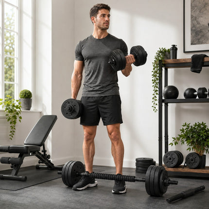 Adjustable Dumbbell Barbell Set with Push Bar & Connecting Rod – Home Gym Weight