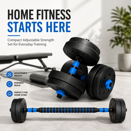 Dumbbell Barbell Set 10KG Adjustable Home Gym Weights Push Up Bar Rod