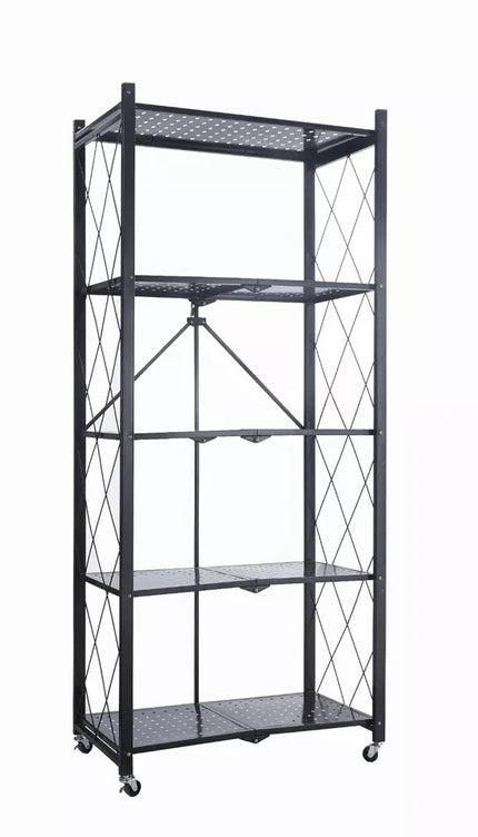 Foldable Metal Storage Shelf Rack with Wheels – 3/4/5 Tier, Black
