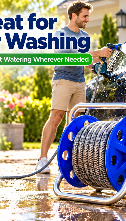 Garden Hose Reel Cart with 1/2" 15M Hose Portable Trolley Spray Nozzle Connector