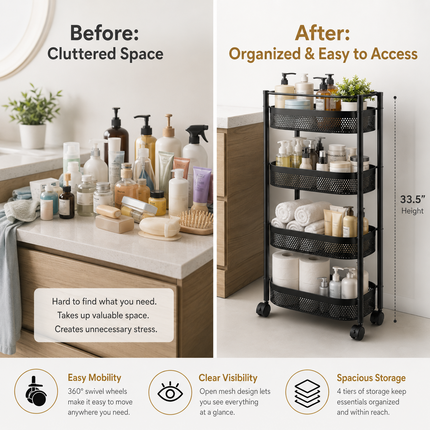 Trolley Rack Rotating Storage Kitchen Bathroom Vegetable Organizer Cart Shelf