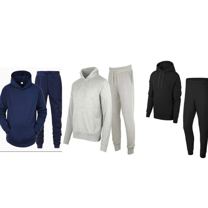 Mens Fleece Hoodie Contrast Top Bottom Gym Joggers Fitness Jogging Tracksuit Set