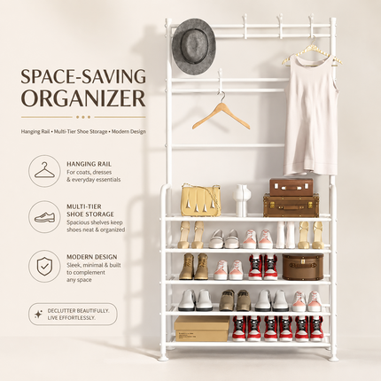 Coat Shoe Rack 5 Tier Entryway Storage Organizer Bench White
