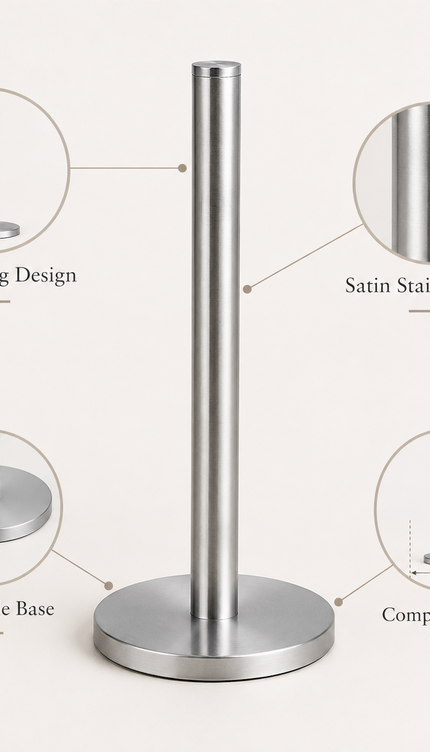 Kitchen Roll Holder Stainless Steel Freestanding Paper Towel Stand Silver 32.5cm