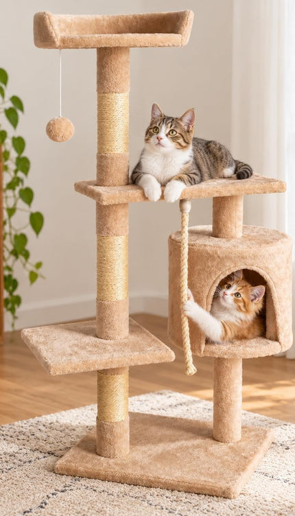 Multi Level Cat Tree 120cm Sisal Scratching Post Hammock Condo Climbing Tower
