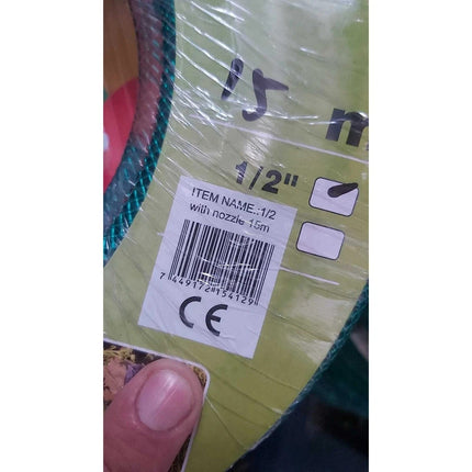 15m Reinforced Garden Hose Pipe with Spray Nozzle & Fittings Watering Tube
