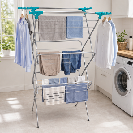 3 Tier Folding Clothes Airer Indoor Laundry Drying Rack Freestanding Metal Dryer