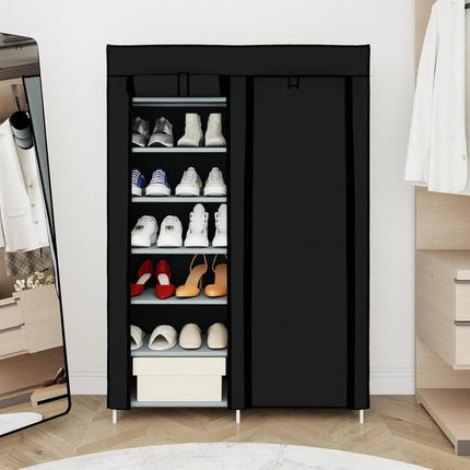 6 Tier Shoe Rack Fabric Canvas Shelf Shoe Cabinet Storage Organiser 107x28x102cm
