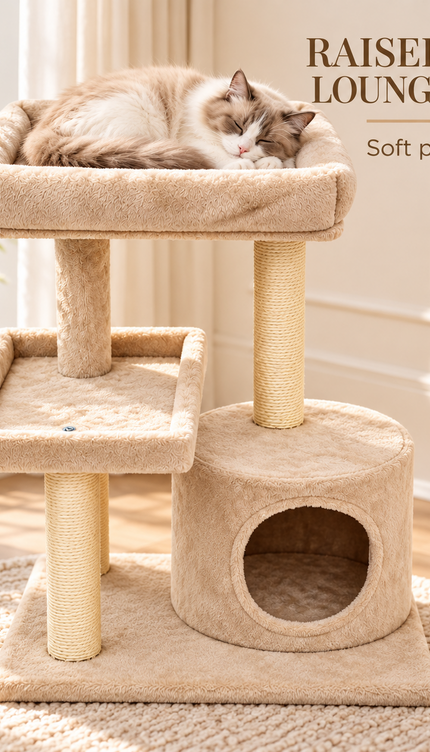 Mid-Height Cat Tree Tower 80CM Multi Level Activity Centre Sisal Scratching Post