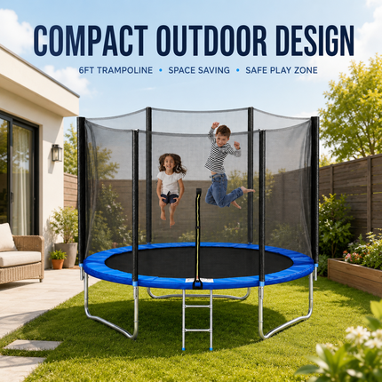 6FT Garden Trampoline with Safety Enclosure Net Kids Outdoor Bouncer Rebounder