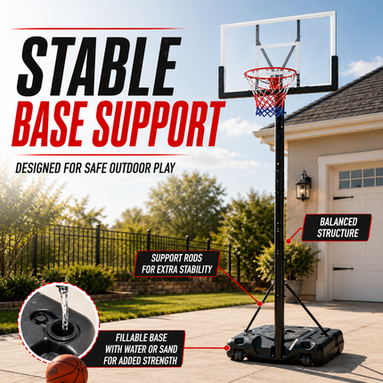 Portable Basketball Hoop Stand 6.5-10FT Adjustable Height Backboard Wheeled Base