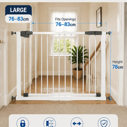 Baby Stair Gate | Pressure Fit Auto-Close Child & Pet Safety Gate – White
