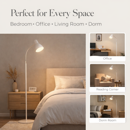 Metal Floor Lamp with Adjustable Neck & Heavy Base, Perfect for Reading & Office