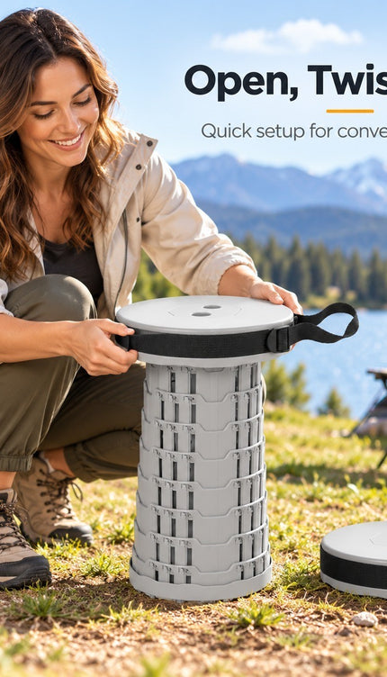 Retractable Folding Stool 45cm Portable Telescopic Seat 250KG (Grey)