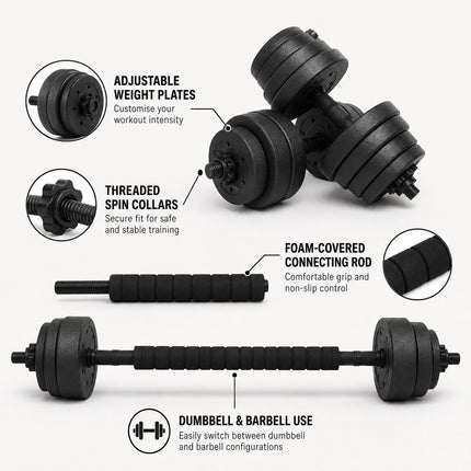 Adjustable Dumbbell Barbell Set with Push Bar & Connecting Rod – Home Gym Weight