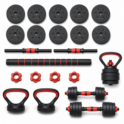 Adjustable Dumbbell Weight Set 6 in 1 Barbell Kettlebell Home Fitness Kit