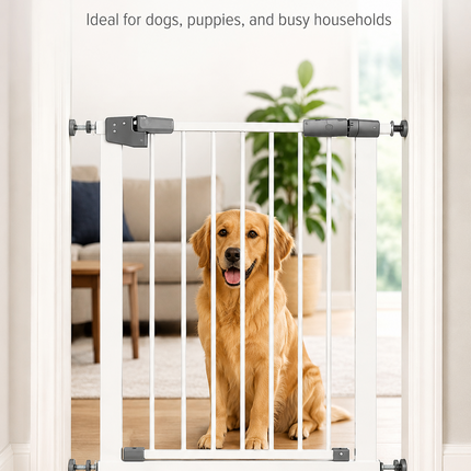 Baby Stair Gate | Pressure Fit Auto-Close Child & Pet Safety Gate – White
