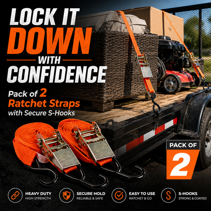 2x Ratchet Tie Down Straps 4.5m Heavy Duty Cargo Lashing Belt