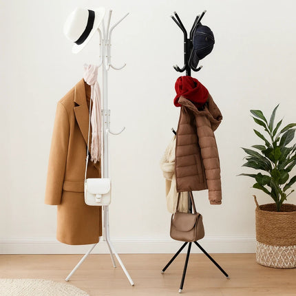 12-Hook Metal Coat Rack Stand Tree for Hats, Clothes, Umbrellas & Accessories