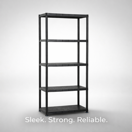 5-Tier Plastic Storage Shelf Rack Black - Home Garage Organizer