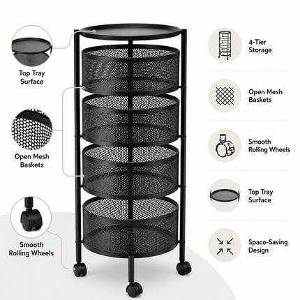 Trolley Rack Rotating Storage Kitchen Bathroom Vegetable Organizer Cart Shelf