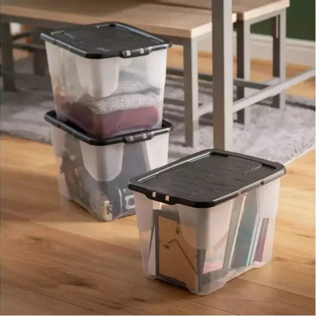 24L Storage Boxes with Lids – 3 Pack