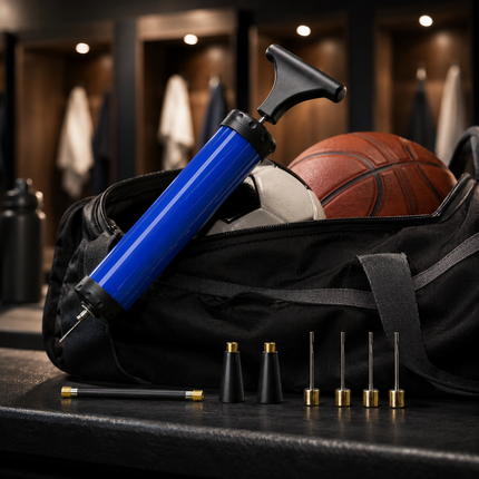 Portable Ball Pump Air Inflator Kit + Needle Nozzle Extension Hose Hand Pumps