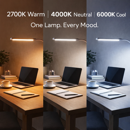 LED Desk Lamp with Clamp Stepless Dimming Modes 2700-6000K Office Desk WorkLight