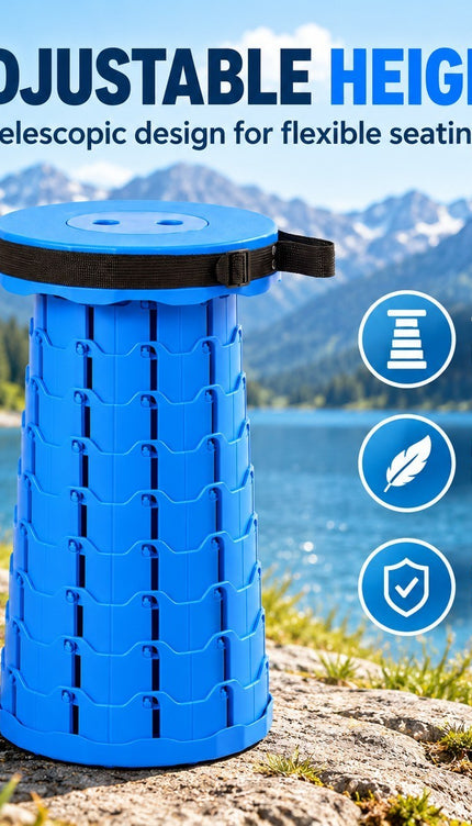 Retractable Folding Stool 45cm Portable Telescopic Seat (Blue)