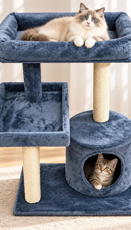 Mid-Height Cat Tree Tower 80CM Multi Level Activity Centre Sisal Scratching Post
