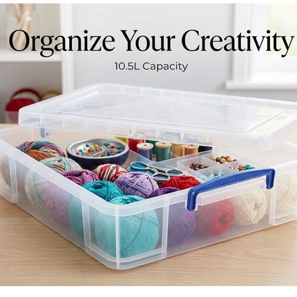 Storage Box With Lid Clear Plastic 10.5 Liters Stackable Home Office Organizer