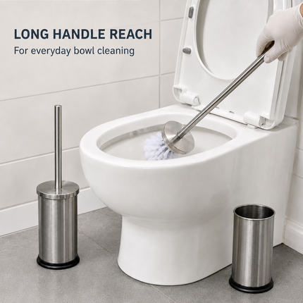 Stainless Steel Toilet Brush & Holder Bathroom WC Cleaning Brush Set Long Handle