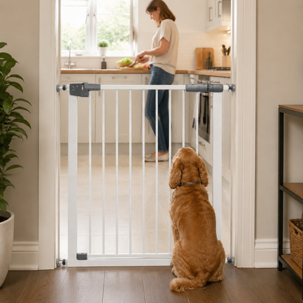 Baby Stair Gate | Pressure Fit Auto-Close Child & Pet Safety Gate – White
