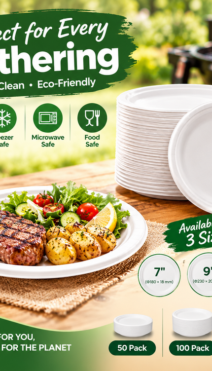 Disposable Paper Plates White Biodegradable Sugarcane Plates Party BBQ Picnic